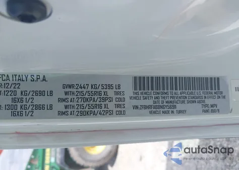 2022 Ram Promaster City Cargo Van из США, поврежденный, VIN ZFBHRFAB8N6Y56911